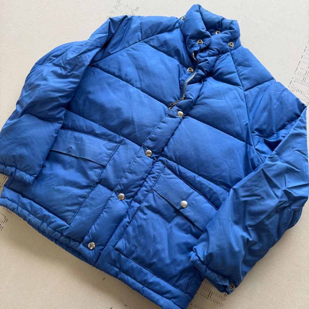 Vintage 70s Montgomery Ward Puffer Jacket Blue Down Coat